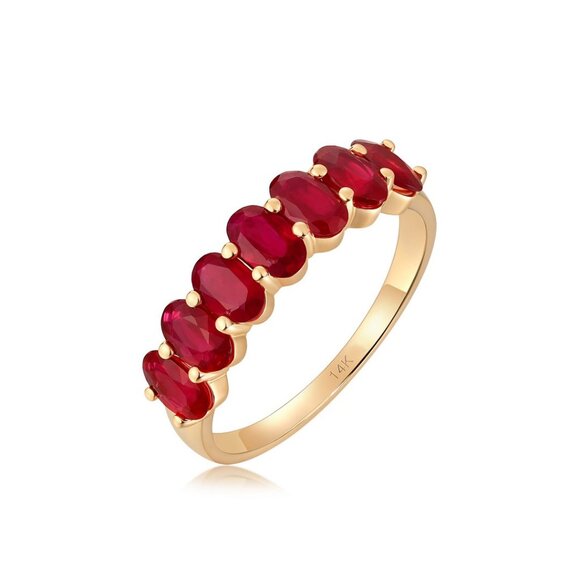 Oval Ruby 14K (or 18k upon request) Yellow Gold Eternity Band Ring - Picture 5 of 5